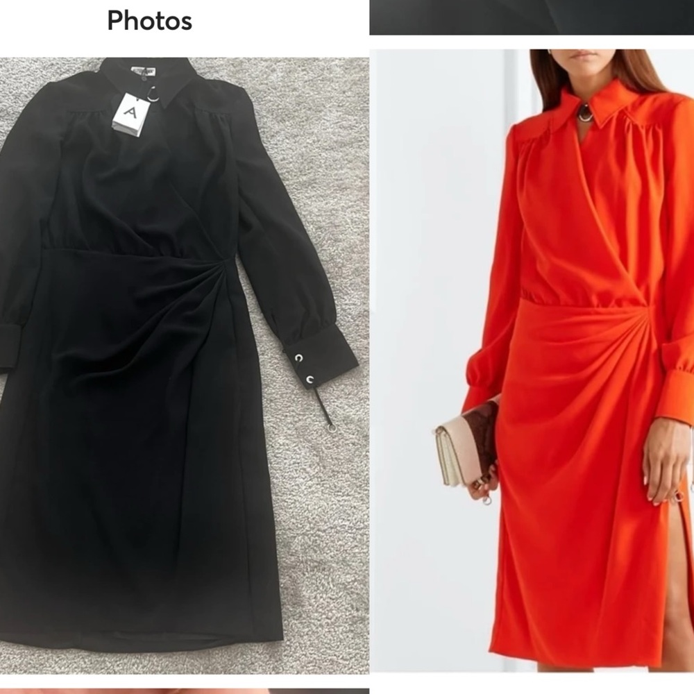 Altuzarra black draping dress with collar and long sleeves size 40